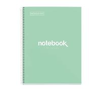 Miquelrius - Quaderno A4, Notebook Emotions, 80 Fogli da 90 g/m², Griglia 5 mm, 1 Striscia Colorata, Spirale Microforata, Taccuino a Scacchi, Copertina Extra Rigida, 4 Fori, Verde Menta