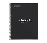 Miquelrius - Quaderno A4, Notebook Emotions, 80 Fogli da 90 g/m², Griglia 5 mm, 1 Striscia di Colore, Spirale Microforata, Taccuino a Scacchi, Copertina Extra Rigida, 4 Fori, Nero