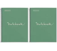 Miquelrius - Quaderno A4 riciclato, 80 fogli da 70 g/m² e 1 striscia di colore, Quaderni a quadretti 5 mm, 4 fori, Copertina in cartone, Eco menta (Confezione da 2)