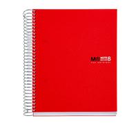 Miquelrius - Quaderno A5, 200 fogli in 8 colori, Carta 70 g/m², Righe 7 mm, Copertina in polipropilene 0,8 mm, Spirale 360°, 2 fori, Prodotto in Spagna, Notebook The Original, Rosso
