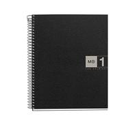 Miquelrius - Quaderno A5, 80 fogli da 70 g/m² e 1 striscia di colore, Quaderni a quadretti 5 mm, 2 fori, Copertina in polipropilene, Notebook The Original, Colore nero/grigio