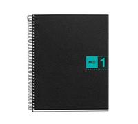 Miquelrius - Quaderno A5, 80 fogli da 70 g/m² e 1 striscia di colore, Quaderni a quadretti 5 mm, 2 fori, Copertina in polipropilene, Notebook The Original, Colore nero/turchese