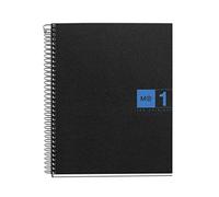 Miquelrius - Quaderno A5, 80 fogli da 70 g/m² e 1 striscia di colore, Quaderni a quadretti 5 mm, 2 fori, Copertina in polipropilene, Notebook The Original, Colore nero/blu