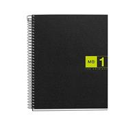 Miquelrius - Quaderno A5, 80 fogli da 70 g/m² e 1 striscia di colore, Quaderni a quadretti 5 mm, 2 fori, Copertina in polipropilene, Notebook The Original, Colore nero/verde