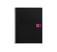 Miquelrius - Quaderno A5, 80 fogli da 70 g/m² e 1 striscia di colore, Quaderni a quadretti 5 mm, 2 fori, Copertina in polipropilene, Notebook The Original, Colore nero/fucsia