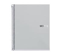 Miquelrius - Quaderno A5 a spirale 6 colori, Taccuino in polipropilene 0,8 mm, Quadretti 5 mm, Carta 70 g/m² microperforato 2 fori, 150 fogli opachi, Notebook The Original, Grigio