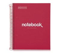 Miquelrius - Quaderno A5 Emozioni, 120 Fogli 90 g/m², A righe da 7 mm, 5 Strisce Colorate, Quaderni spirale, Copertina Rigida, 2 Fori, Colore Rosso