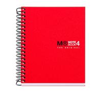 Miquelrius - Quaderno A7 a spirale 4 colori, Taccuino in polipropilene 0,8 mm, Quadretti 70 g/m² microperforato senza fori, 100 fogli opachi, Notebook The Original, Rosso