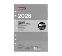 Miquelrius - Ricarica agenda 2026, 16 mesi, vista settimanale verticale, formato A5 ingrandito (155 x 213 mm), agenda interna settimanale sostituibile 6 anelli, ES-EN-PT