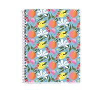 Miquelrius - Taccuino A4 (210 x 297 mm), 100 fogli a quadretti da 70 g/m², copertina in cartone rigido, 4 bande colorate, spirale, 4 fori, taccuino a quadretti, cartoleria carina, floreale