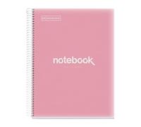 Miquelrius - Taccuino A4 Emozioni, 120 Fogli 90 g/m², Griglia 5 X 5 mm, 5 Strisce Colorate, Spirale Microperforata, Copertina Polipropilene, 4 Fori, Colore Rosa