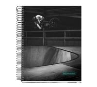 Miquelrius - Taccuino A5, 140 fogli da 70 g/m², a righe orizzontali da 7 mm, 4 strisce colorate, 2 fori, copertina rigida, collezione Skate Park