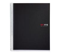 Miquelrius Taccuino Notebook The Original, 8 righe colorate, copertina in polipropilene opaco, formato A4 (210 x 297 mm), perforazione a 4 fori, 200 fogli da 70 g/m², griglia quadrettata da 5 mm, nero