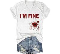 Mir geht es gut, maglietta sanguinosa, maglietta con sangue, maglietta con schizzi di sangue, Halloween sanguinoso, mi va bene, costume, Brick rosso, L