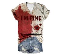 Mir geht es gut, maglietta sanguinosa, maglietta con sangue, maglietta con schizzi di sangue, Halloween sanguinoso, costume con tasca sul petto, Brick rosso, 4XL