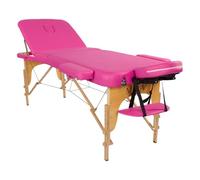 Mira Lettino da massaggio 3 zone, Relax, Lettini per massaggi in legno portatile, richiudible, con pannello reiki angoli rinforzati per fisioterapia tatuaggi estetica (Rosa)