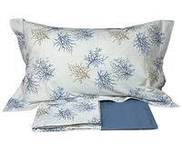 Mirabello Carrara completo lenzuola letto Piazza e Mezza doppia balza in Percalle art. Coralli (Blu 001)