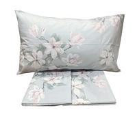 Mirabello completo lenzuola due piazze in Puro Percalle di Cotone 100% art. Fiori Magnolia (Fondo Grigio 09N)