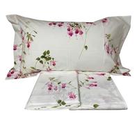 Mirabello Completo Lenzuola letto Due piazze in fine Percalle di Cotone, Effetto copriletto con Doppia Balza Art. Fuchsia (Rosa fondo bianco U09)