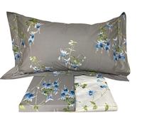 Mirabello Completo Lenzuola letto Due piazze in fine Percalle di Cotone, Effetto copriletto con Doppia Balza Art. Fuchsia (Turchese fondo grigio 04N)