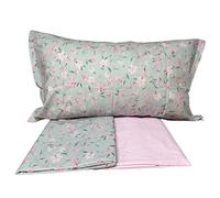 Mirabello Completo Lenzuola letto singolo in fine Percalle di Cotone, Effetto copriletto con Doppia Balza Art. Cherry tree (Fondo Grigio R19)