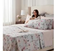 Mirabello Completo Lenzuola Matrimoniale in Cotone Percalle Art. Elegant Flowers 1 Lenzuolo Sopra 250x290, 1 Lenzuolo con Angoli 175x205, 2 Federe 50x80 (Grigio/Rosa)