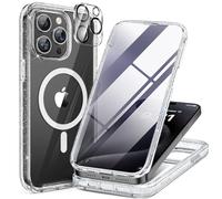Miracase 360 Grad für iPhone 15 Pro Max Hülle Magnetisch mit Eingebaut Glas Schutzfolie und Kameraschutz, Stoßfest Handyhülle für iPhone 15 Pro Max Schutzhüllen 6,7 Zoll, Klar Glitzerpulver