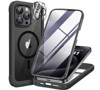 Miracase Cover iPhone 15 Pro Max Serie Vetro [Compatible With Mag-Safe] 360° Paraurti Custodia Per iPhone 15 Pro Max，Con 9H Vetro Temperato & Protezione Della Fotocamera, Nero