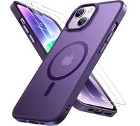Miracase Custodia magnetica per iPhone 14 [compatibile con MagSafe] [con 2 pellicole protettive] protezione di grado militare, anti-impronte, design sottile per iPhone 14, viola scuro