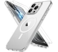 Miracase Custodia magnetica per iPhone 15 Pro da 6,1 pollici (compatibile con MagSafe) (con 2 pellicole protettive) protezione di grado militare, anti-impronte, trasparente