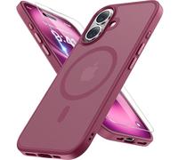 Miracase Custodia magnetica per iPhone 16 [compatibile con MagSafe] [con 2 pellicole protettive] protezione di grado militare, anti-impronte, custodia sottile per iPhone 16 da 6,1 pollici, rosso vino