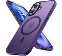 Miracase Custodia magnetica per iPhone 16 [compatibile con MagSafe] [con 2 pellicole protettive] protezione di grado militare, anti-impronte, custodia sottile per iPhone 16 da 6,1", viola scuro opaco