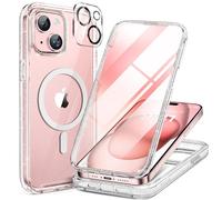 Miracase Custodia per iPhone 15 serie Glass [compatibile con MagSafe] custodia magnetica a corpo intero con protezione schermo in vetro temperato 9H anti-impronte integrato + pellicola protettiva per