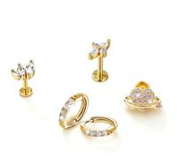 MiracDan Helix Piercing Jewellery Trago Piercing Gioielli - Orecchini a cerchio in oro Set di 3 orecchini + 1 paio di orecchini a cerchio con zirconia cubica, per cartilagine da donna