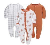 Miracle Baby 3 Pezzi Neonato Pagliaccetto Tutine Neonato Cotone Manica Lunga con Bottoni Bambino Pigiama Gr. 56 62 68 per Ragazze Ragazzi (Orso, 68)