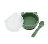 Miracle Baby Ciotola in Silicone senza BPA con Ventosa per Bambini Piatto Svezzamento per Bebè con Cucchiaio e Coperchio, Adatto per il Microonde, Lavabile in Lavastoviglie (Verde)