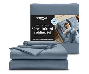 Miracle Made® Luxe Lenzuola rinfrescanti - blu ardesia - 4 pezzi argento infuso, 300 fili, termoregolante Miracle Clean & Cool ™, tessuto eucalipto pelli sensibili ultra traspirante