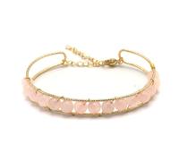 Miracles Minéraux Braccialetto artigianale placcato oro, perle naturali, misura regolabile| energia spirituale | chakra benessere, Taille unique, Pietra, acciaio inox dorato