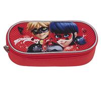 Miraculous - Astuccio Bambina e Bambino Ovale Personalizzato Ladybug, con Cerniera e Tirazip - Astuccio Scuola con Vano Interno per Cancelleria e Spazio Portapenne, 22x7x6,5h cm, Rosso con Stampa