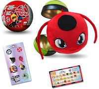 Miraculous Ladybug, giocattolo da collezione capsula 4-1, Miraball sorpresa: Kwami in peluche estensibile, Sfera di metallo con immagini dei personaggi, Adesivi luccicanti, Nastro per appendere