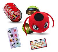 Miraculous Ladybug, giocattolo da collezione capsula 4-1, Set di 4, Miraball sorpresa: Kwami in peluche estensibile,Sfera di metallo con immagini dei personaggi,Adesivi luccicanti,Nastro per appendere