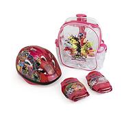Miraculous Ladybug- Miraculous - Set di Protezione Casco (Taglia Bambino) + Ginocchiere + gomitiere + Zaino in PVC - Ladybug - Gatto Nero - età 3 Anni - OMIR004-2, Colore Rosso