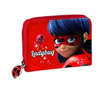 MIRACULOUS - Portafoglio e Portamonete Ladybug, 2 Scomparti + Tasca Interna Porta Carte, Chiusura a Cerniera + Tirazip Logato - Portafogli Bambina, Bambino e Ragazzi 11x8x2.5 cm, Rosso + Stampa e Logo