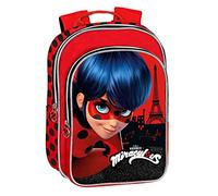 MIRACULOUS - Zainetto Bambina e Bambino Ladybug con Spallacci Imbottiti e Regolabili, Vano e Tasca Frontale Zip - Zainetto Asilo Bambino con Etichetta Porta-Nome Interna, 23x30x10 cm, Rosso con Stampa