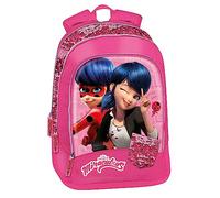 MIRACULOUS - Zaino Scuola Ladybug, con Spallacci Imbottiti Regolabili e 3 Ampi Vani a Zip Portaoggetti con Paillettes - Zainetto Bambina con Etichetta Porta-Nome Interna, 32x43hx23 cm, Rosa Fucsia