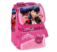MIRACULOUS - Zaino Scuola Ladybug Regolabile, con Estensione Soffietto 9 cm, Ampio Vano, Chiusure Zip e Tasche - Zainetto Bambina con Paillettes + Etichetta Nome Frontale, 29x41x13,5 cm, Rosa Fucsia