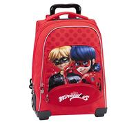 MIRACULOUS - Zaino Trolley Ladybug Regolabile, con Maniglia e Spallacci a Scomparsa, Ampio Vano e Tasche Zip - Zainetto Bambina e Bambino con Etichetta Nome - Zaino Scuola 36x47hx23 cm, Rosso + Stampa