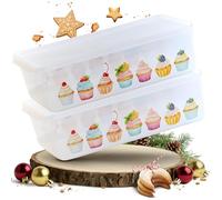 MiraHome Set di 2 barattoli per biscotti trasparenti con design di cupcake 5L - Barattoli rettangolari per biscotti - Ideali come barattolo per biscotti di Natale - Barattolo per biscotti per la