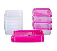 MiraHome Set di 8 contenitori rettangolari piatti e piatti, 0,75 l, 18 x 12 x 5 cm, colore: rosa