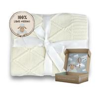 MIRARI Kids Coperta per neonato a rombo in lana merino 100 lana merino coperta 75 x 100 cm, coperta morbida coperta originale coperta calda ecru